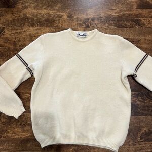 Vintage Montant Women's Ivory Crewneck Sweater with Dark Stripe Accents
